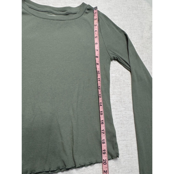 Lucky Brand Green Long Sleeve Ribbed Crew Small Preppy Classic Boho Western - Picture 4 of 7